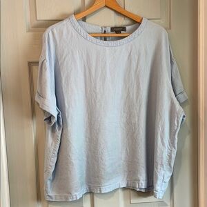 Primark Women's Size 14 Oversized Linen Viscose Summer Sky Blue Short Sleeve Top